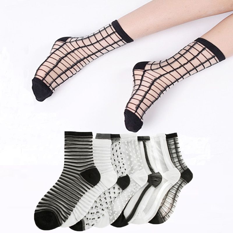 Transparent Lace Ankle Socks - Tulle Liners Cuff Sock Women Fashion Socks 1pc Se