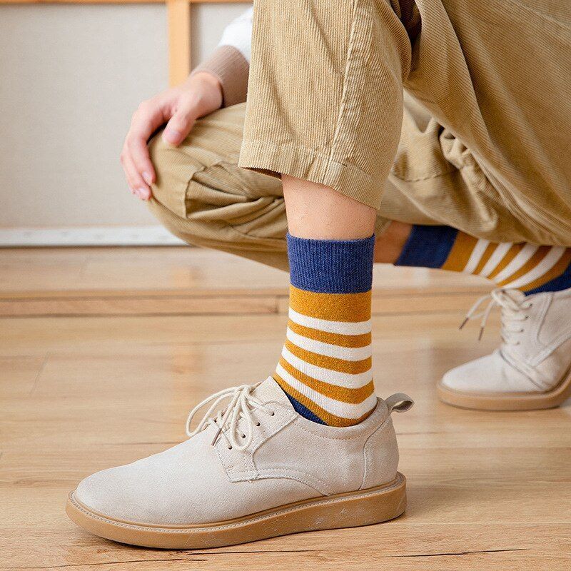 Harajuku Cotton Striped Socks - Casual Winter Sock Men Fashion Socks 2pairs Set